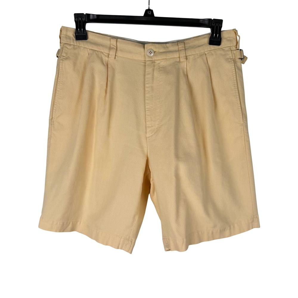 Brooks Brothers Country Club Pleated Chino Shorts Yellow Check W34 Side Tab 9"